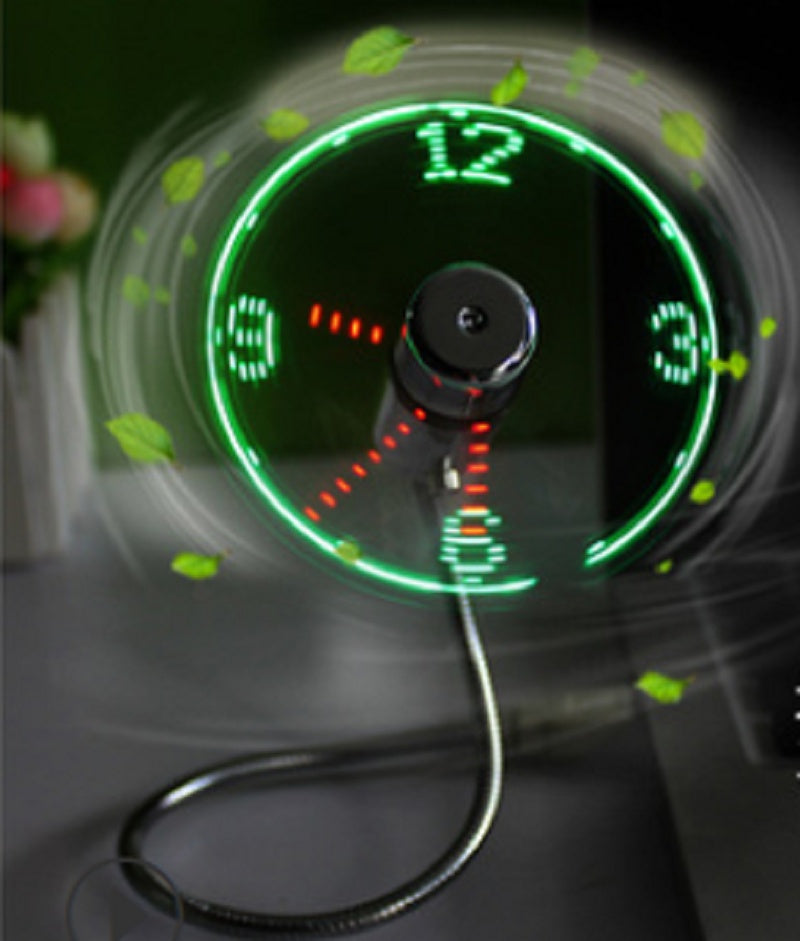 USB Fan Adjustable Mini Flexible Fan LED Light Time Clock Desktop Cool Gadget Time Display