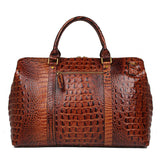 Brown Croc Print Real Leather Duffle Bag For Weekend Traveling