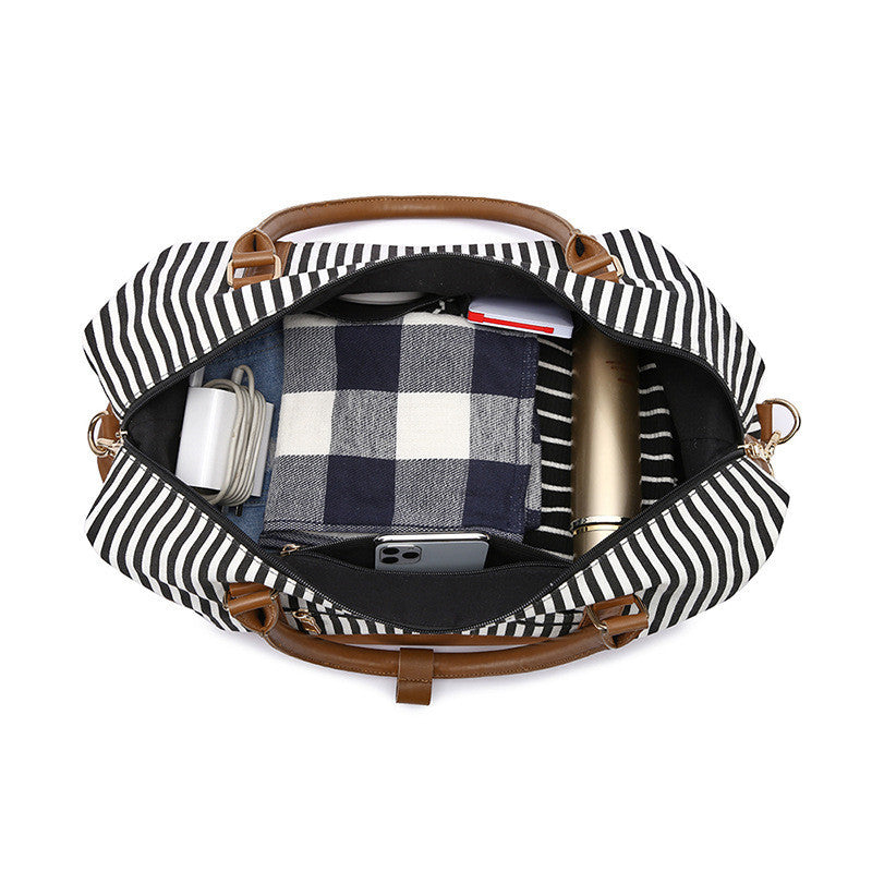 Women's Hand Striped Canvas Duffle Bag