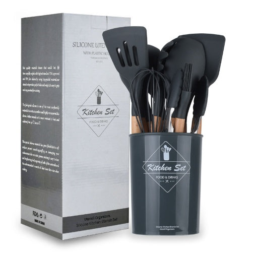 Wooden Handle Silicone Cooking Utensils Set