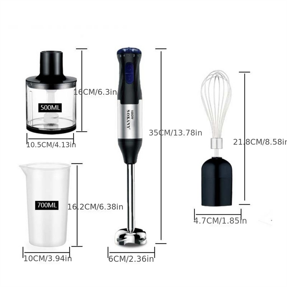 1000W 4-In-1 Handheld Blender Set,Immersion Blend,Including Multi-Function Stick,Whisk,Chopper And Beaker,For Food Processing