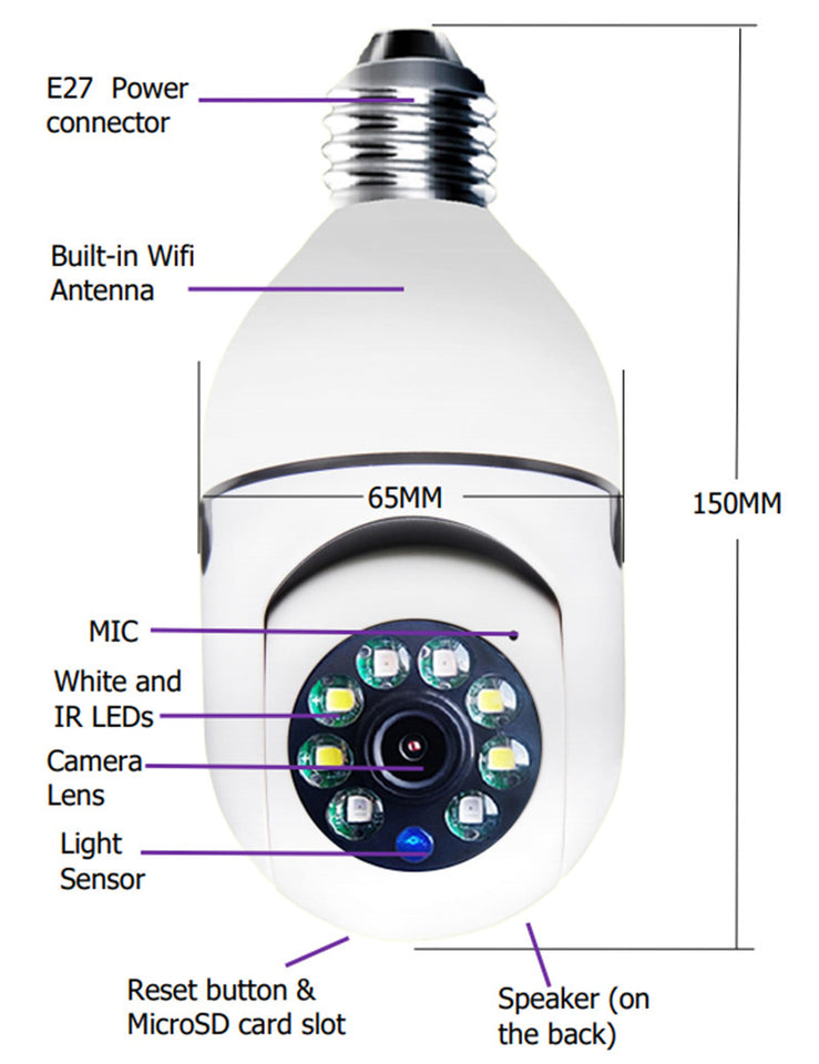 WiFi CAMERA 1080P Bulb 4X Zoom Camera E27